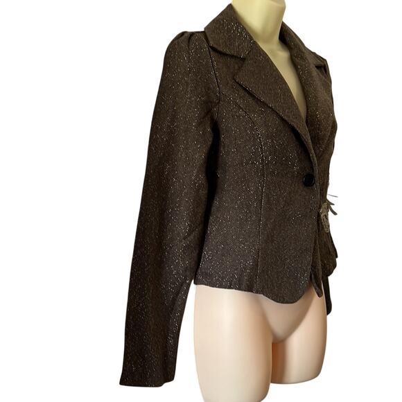 The Rag Story Brown & Metallic Silver Herringbone Tweed Blazer Beaded Appliqué - Picture 4 of 11